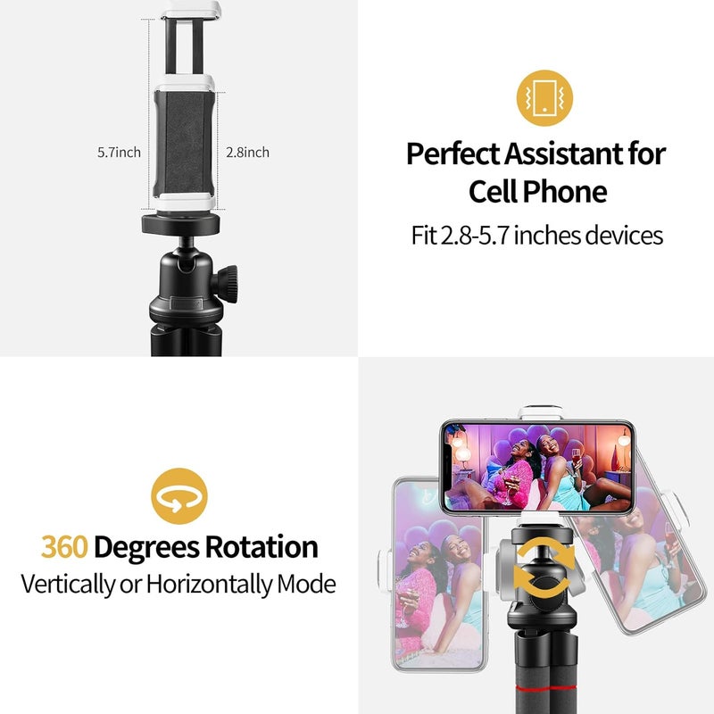 Sensyne Phone Tripod, Flexible Cell Phone Tripod with Phone Holder and Wireless Remote, Mini Travel Tripod Stand, Compatible with All Cell Phones, Cameras (Red) - Image 5
